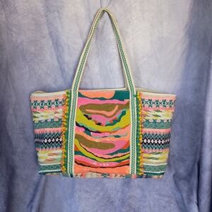 America & Beyond Daphne Embellished Multi-colored Hand Beaded Tote Bag